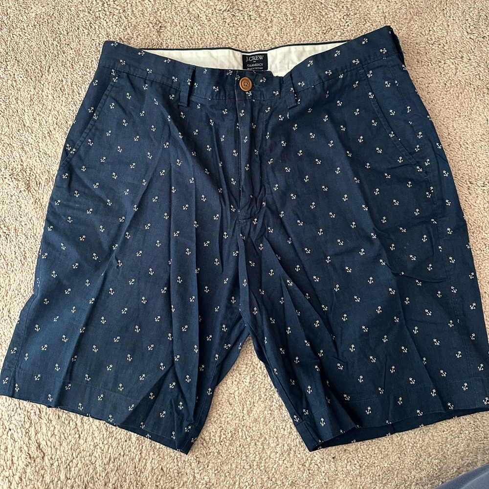 J Crew Gramercy Navy Anchor Shorts- 32w